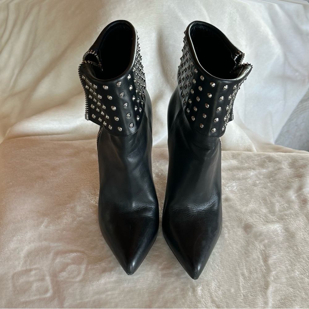 YSL Saint Laurent Black Studded Heeled Boots Size 39 European 4.75 inch Luxury - Picture 4 of 17